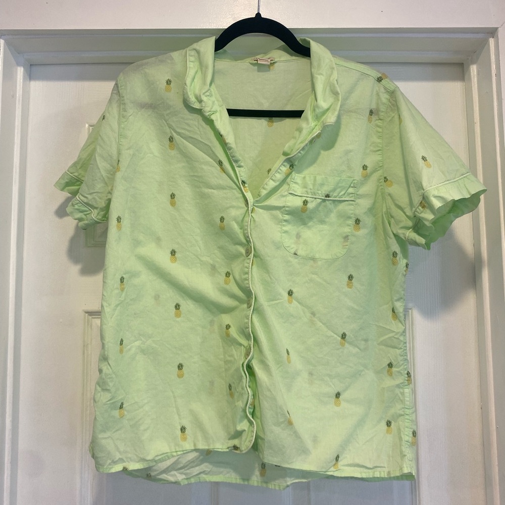 J Crew Pineapple Summer Pajama Set - Button down shirt and shorts